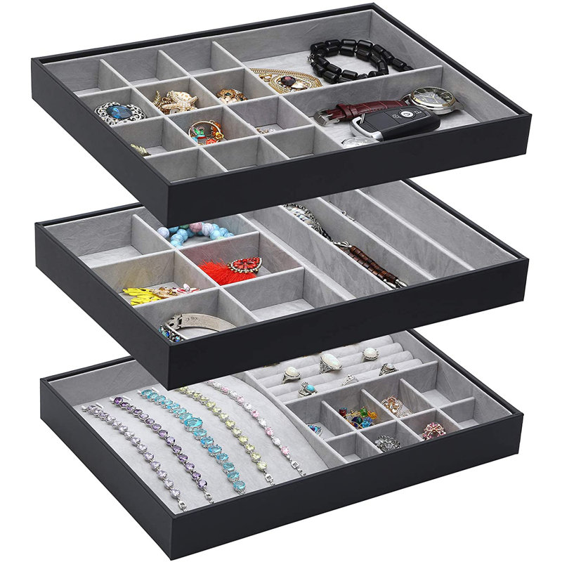 Ebern Designs Stackable Jewelry Organizer Trays Accessories Storage Box